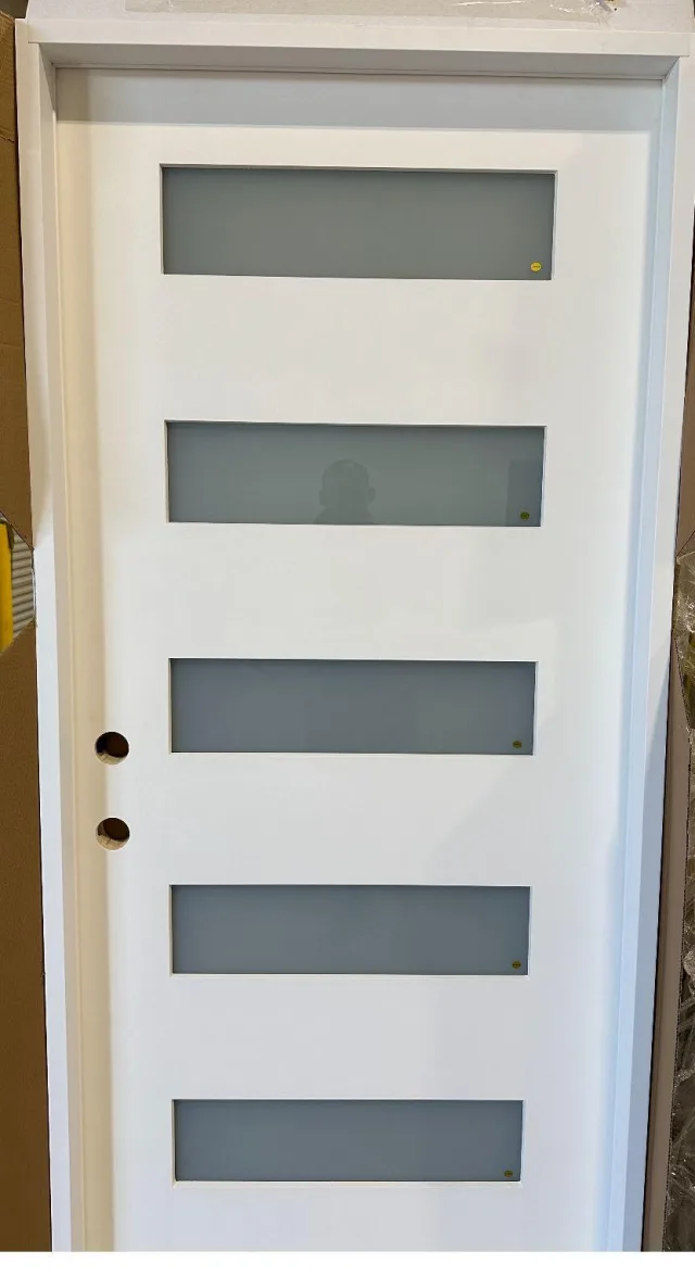 Pre-hung fiberglass exterior door-5-lite Impacted & Low E Frosted glass