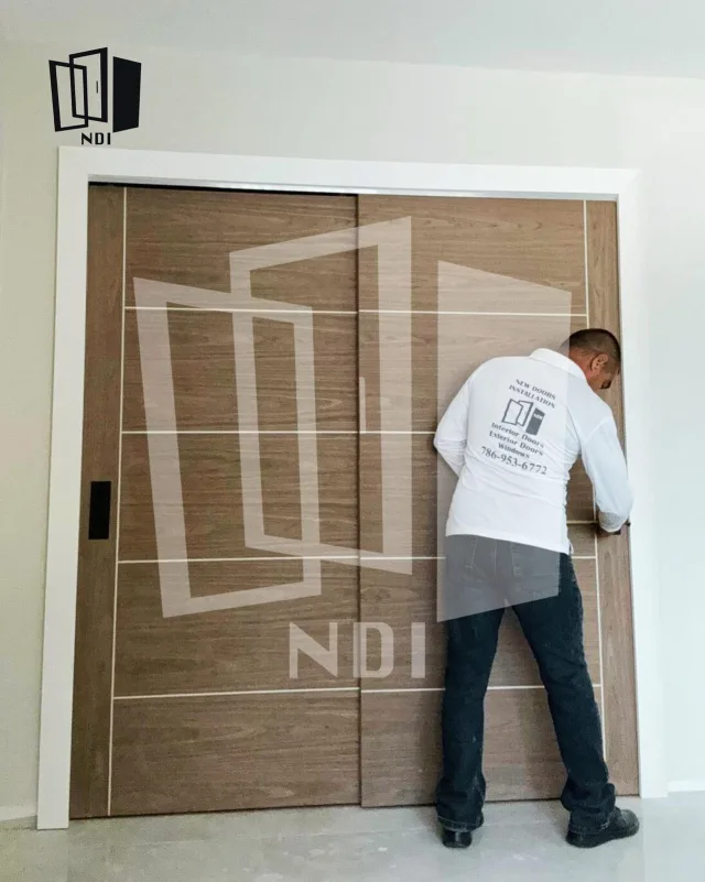 Closet EV Walnut Flush Door with Aluminum Strips