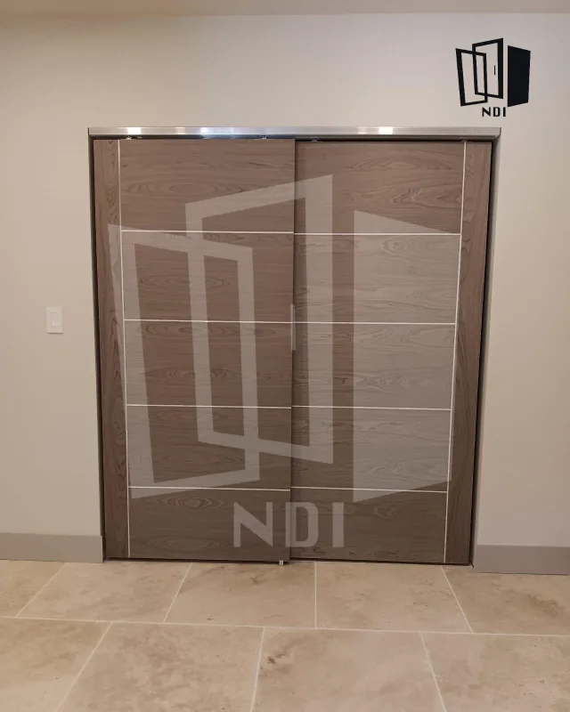 Closet EV Walnut Flush Door with Aluminum Strips