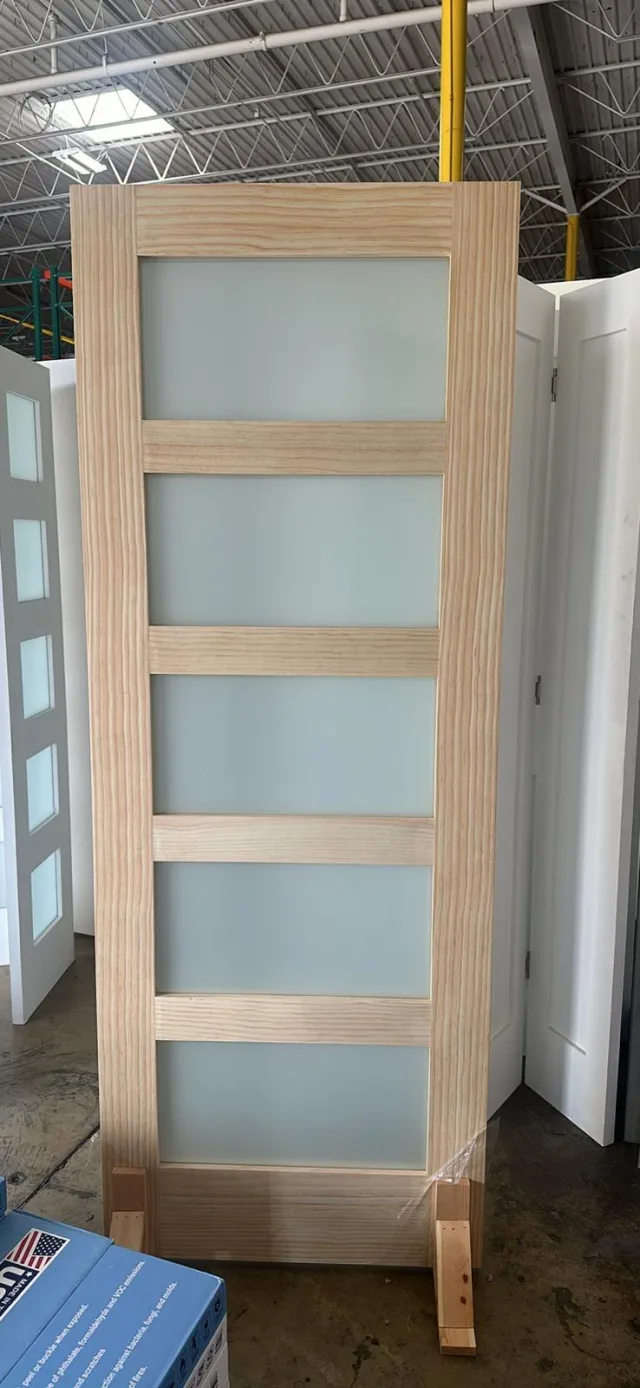 Clear Grade Pine Wood 5 Lite Frosted Glass Door
